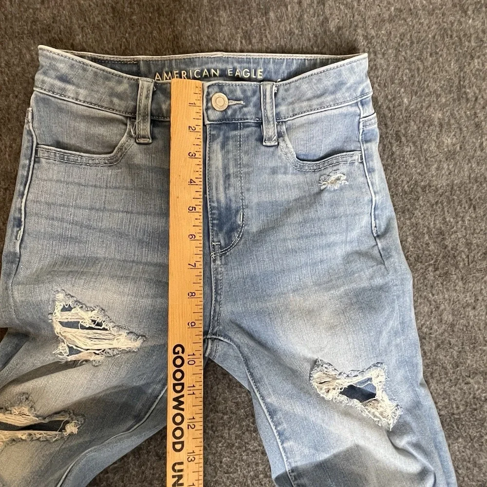 American Eagle Destroyed Next Level Stretch Hi Rise Jegging Sz 0 Short‎ Light